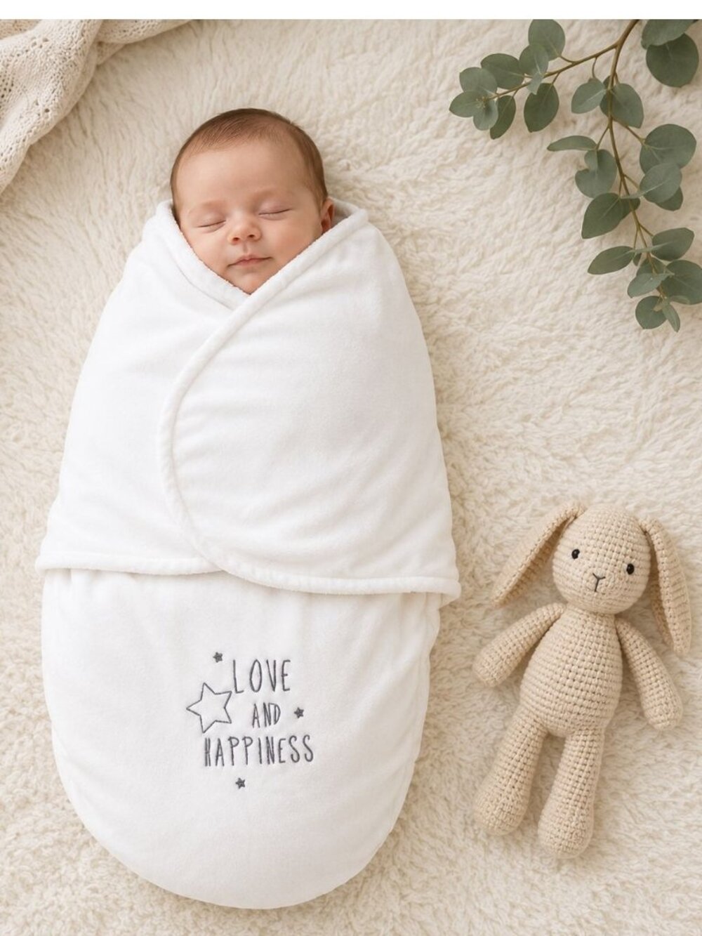 KIABI Baby Newborn Swaddle Wrap Blanket LOVE & HAPPINESS Infant Cozy Sleep Sack